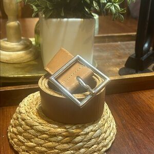 Urban Outfitters Dark Tan Leather Belt Silver Square Buckle Sz Small